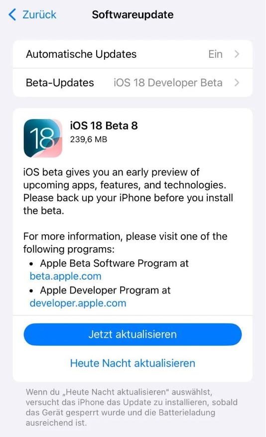 桂阳苹果手机维修分享苹果 iOS / iPadOS 18 开发者预览版 Beta 8 发布 